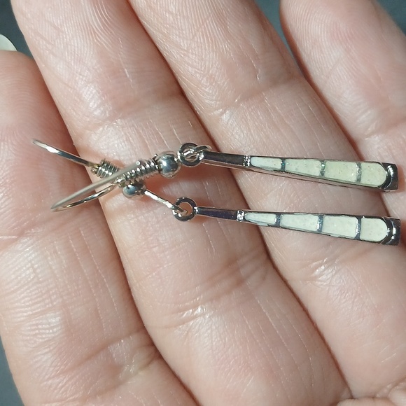 Boho Style Silver Simulated Opal Dangle Drop Hook Earrings - Picture 3 of 4